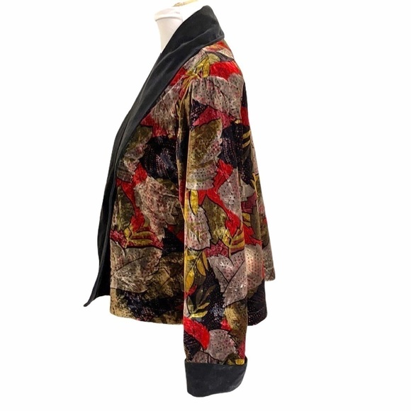 VINTAGE Lira Velvet Leaf Print Swing Jacket SZ S - Picture 3 of 6